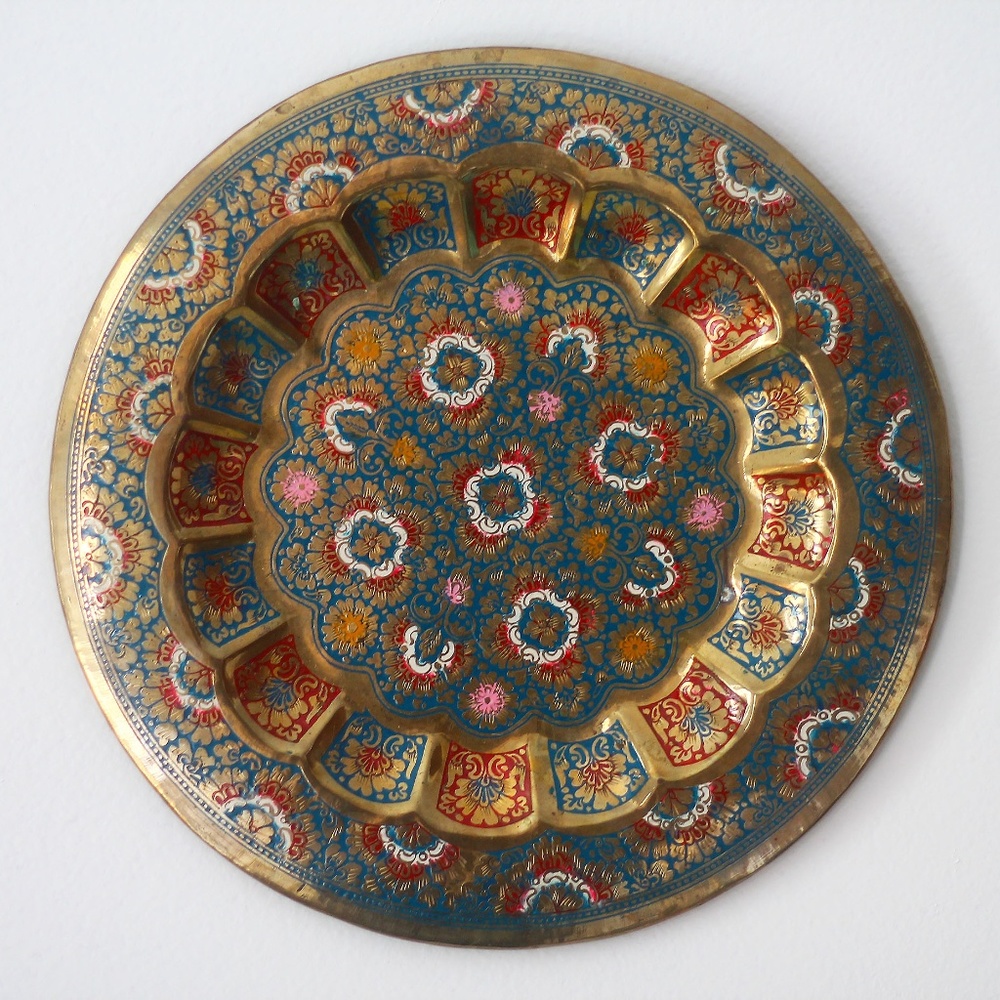 gold hand-painted plate  | vintage wall decor